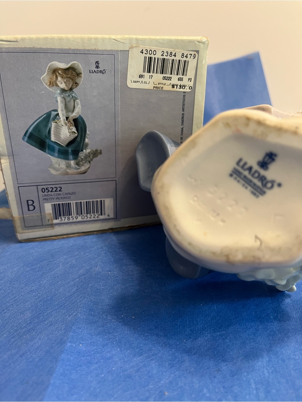 Lladro Girl Figurine in Blue and Cream - 'Pretty Picking' Style